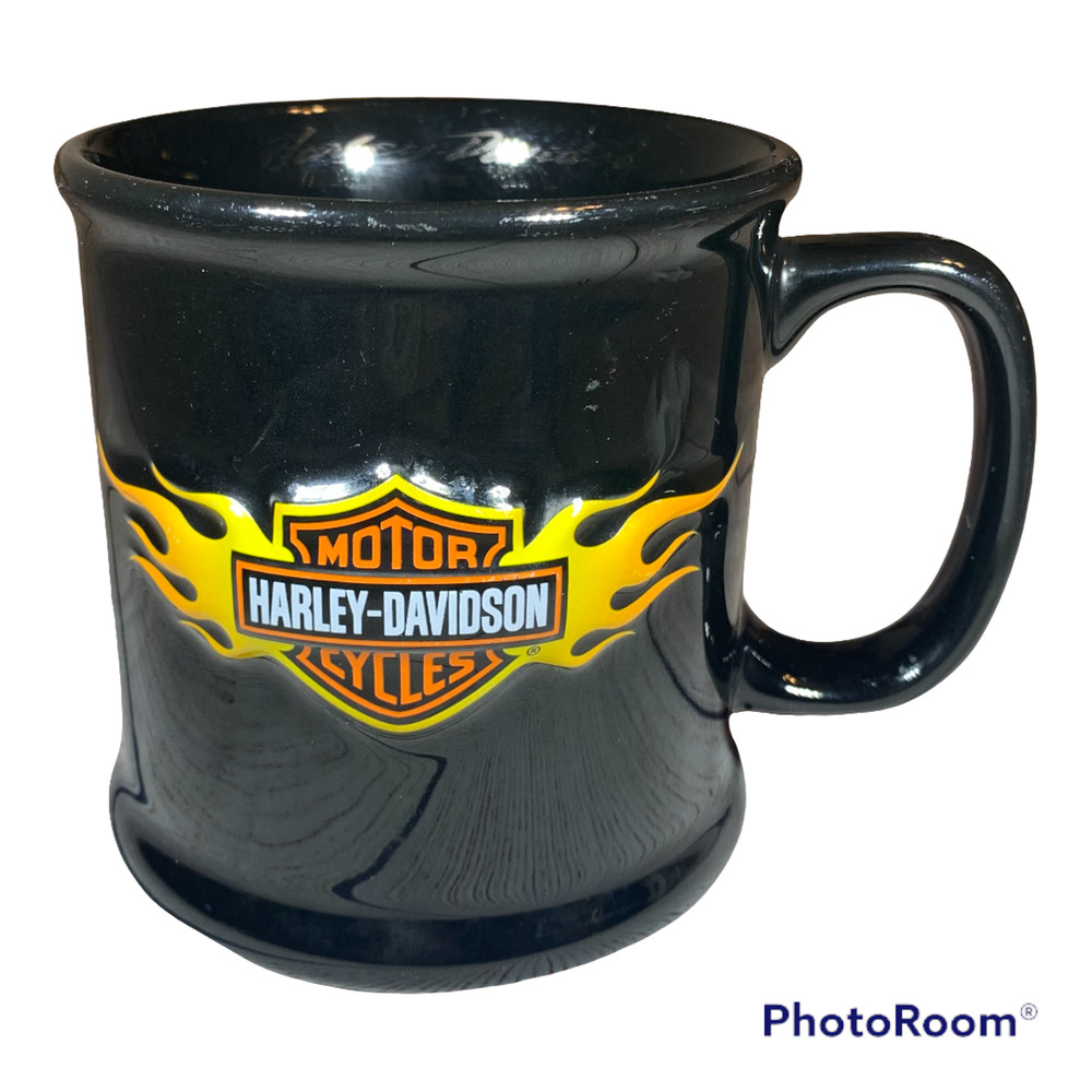 HARLEY DAVIDSON MOTORCYCLES 3D FLAMES LOGO 16 OZ. COFFEE CUP MUG COLLECTIBLE